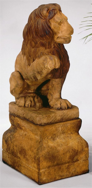 Lion Right Paw Up & Base Statue Set Outdoor Cement Statuary